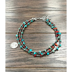 Turquoise & Coral Chip Stone Navajo Bead Necklace