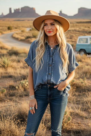 Clementine Frayed Denim Top