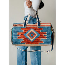 Load image into Gallery viewer, Blue, Rust &amp; Tan Aztec Duffel