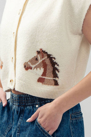Western Charm Cropped Crewneck Cardigan