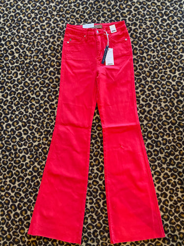 Tummy Control Flare Judy Blue Jeans - Red