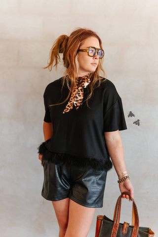Fly as a Feather soft boxy top with feather-trim hem