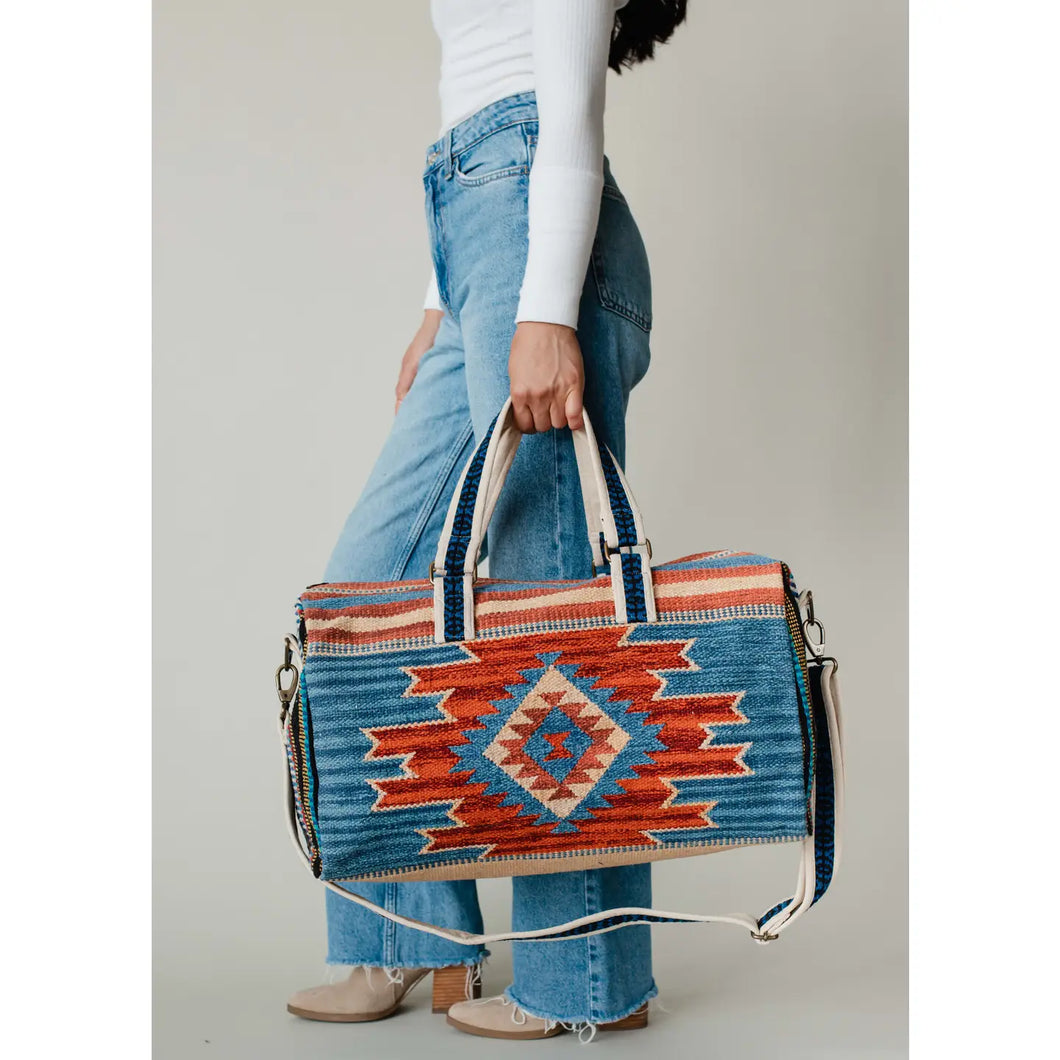 Blue, Rust & Tan Aztec Duffel