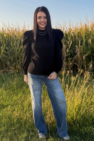 Ranch Road Black Puff-Sleeve Top