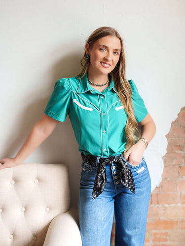 Jackie Pearl Snap Turquoise Top