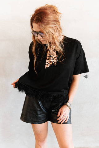 Fly as a Feather soft boxy top with feather-trim hem