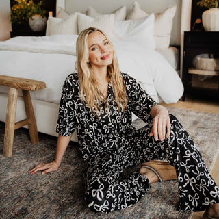 Black Bow Print PJ Pants Set