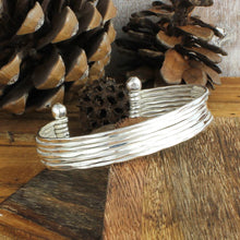 Load image into Gallery viewer, Hammered Silver 7 Line Cuff Bracelet