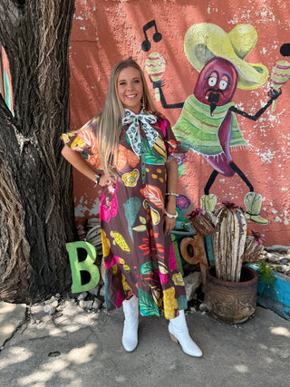 Bold Abstract Botanical Button Front Dress by Ivy Jane