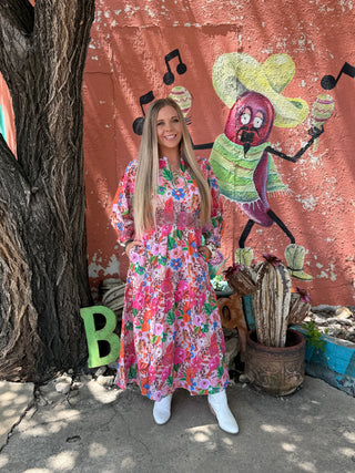 Wild Floral Smocked Long Sleeve Mini Dress by Ivy Jane