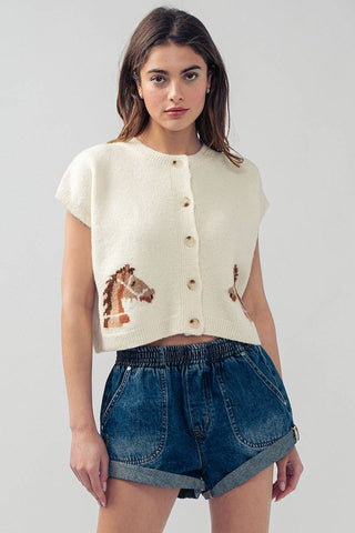Western Charm Cropped Crewneck Cardigan