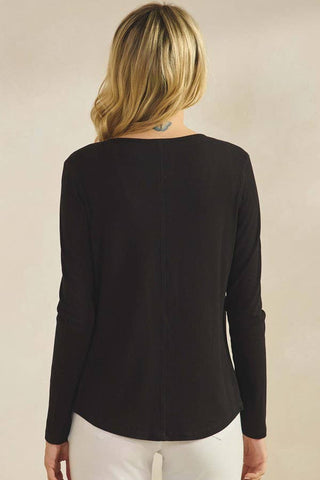 Soft Season ribbed snap-front cardigan in Black and Smokey Olive