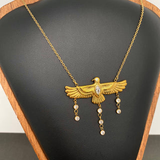 Zircon Inlaid Bird Gold Necklace