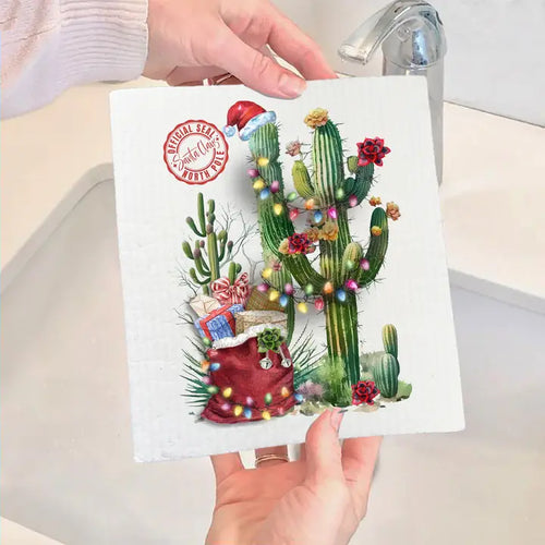 Santa Christmas Cactus Swedish Dish Cloth