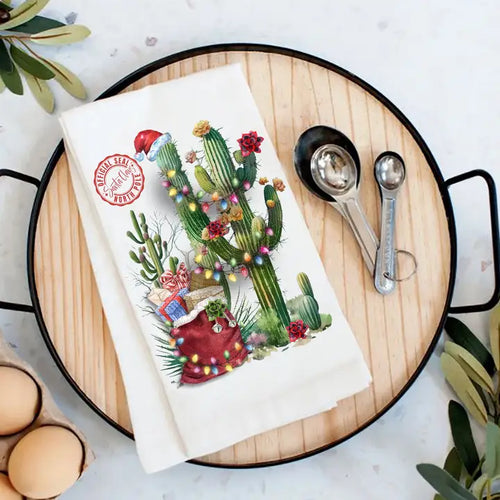 Santa Christmas Cactus Tea Towel