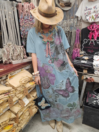 Blue Butterfly T-shirt Dress