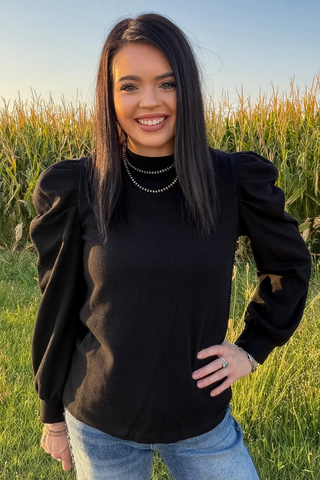 Ranch Road Black Puff-Sleeve Top