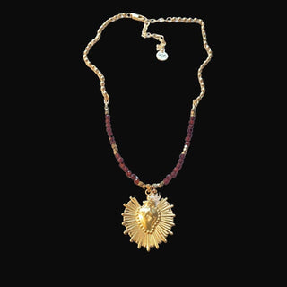 Sacred Heart Garnet beaded charm necklace