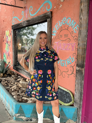 Navy Folk Floral Mini Dress by Ivy Jane