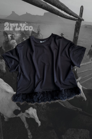 Fly as a Feather soft boxy top with feather-trim hem