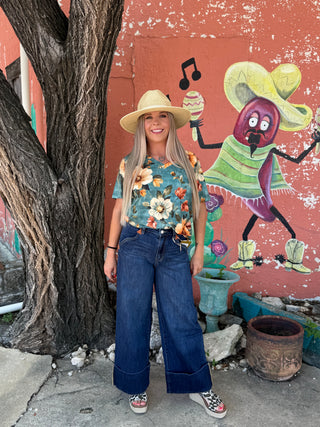 Wildflower V Neck Short Sleeve Top