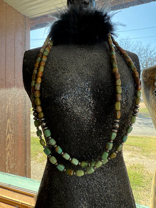 Green Turquoise Necklace with Navajo Pearls