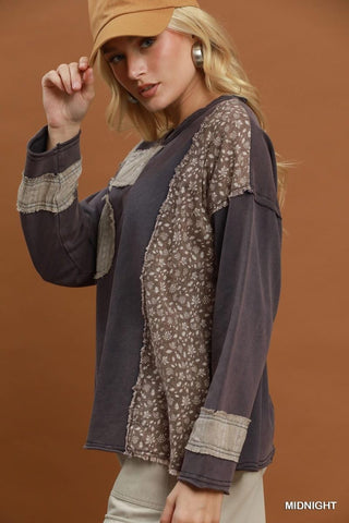 Maya Midnight Floral Patch Mineral Wash Top