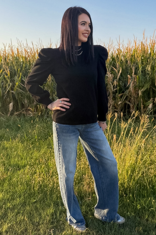 Ranch Road Black Puff-Sleeve Top