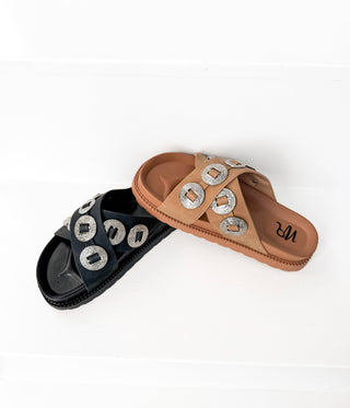 Western Buckle Sandal in Black