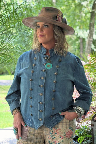 Commanding On Denim Jacket by Jaded Gypsy