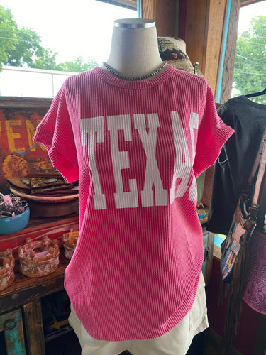Texas Ribbed Knit Short Sleeve - Pink