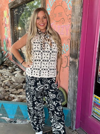 Floria Black and White Floral Wide Leg Pant