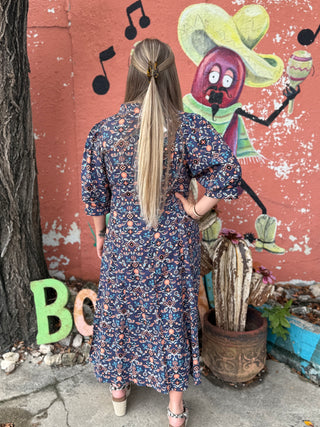 Willow Navy Midi Popover Dress