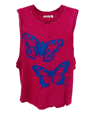 Pink Mineral Wash Double Butterfly Muscle Tank