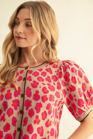 Wild Bloom Fuchsia Leopard Cardigan