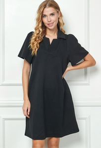 Collared Textured Dress - Black