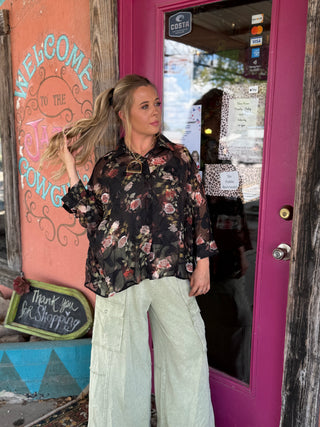Laredo Night Bloom Button Down Top