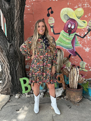 Rio Night Abstract Ruffle Mini Dress