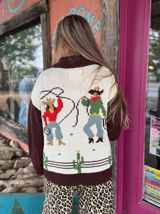 Cowboy Graphic Chunky Knit Cardigan