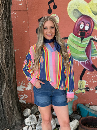 Ikat Stripe Popover Top by Ivy Jane