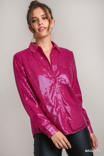 Addie Sequin Button Down Top