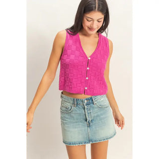 Fuchsia Basket Weave Vest
