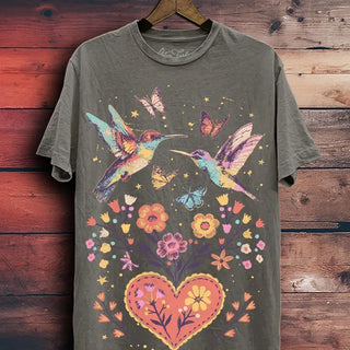 Birds & Flowers Stone Gray Tee