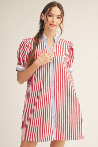 Red Dahlia Button Dress