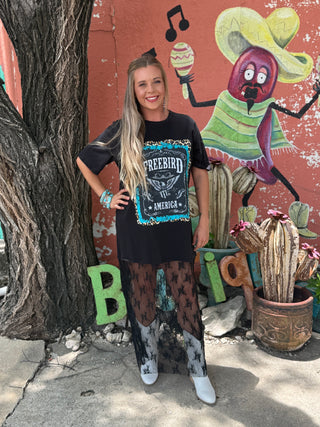 Freebird Graphic Tee Sheer Lace Maxi Dress by Zutter