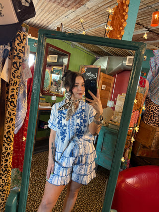 Linda Blue Roses Shorts by Ivy Jane