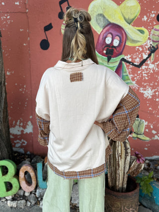 Prairie Sand Plaid Contrast Pullover