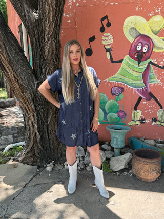 Indigo Star Shirt Dress