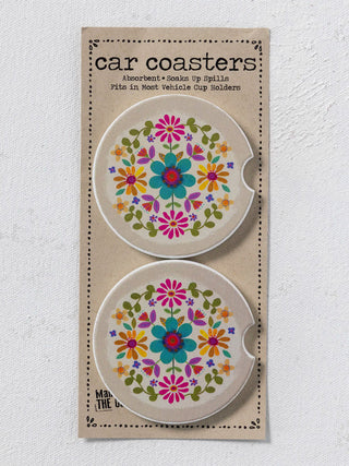 Car Coasters Set Crm Folk Flower 