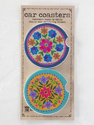 Folk Floral Car Coasters Set of 2